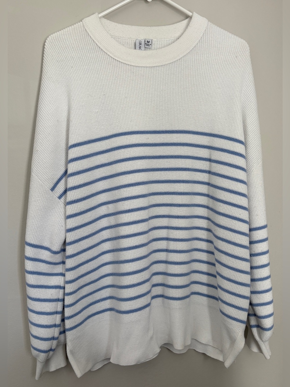 Oversized White Striped Sweater